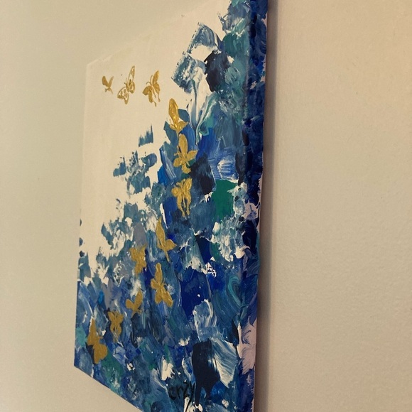 Newly listed Original acrylic painting blue with gold butterflies.  11x14” - Picture 2 of 6